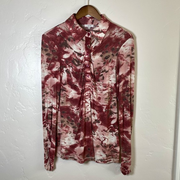 Cache Tops - Vintage 90s y2k Cache Size Large Blouse - Red Tie Dye Half Button Luxury